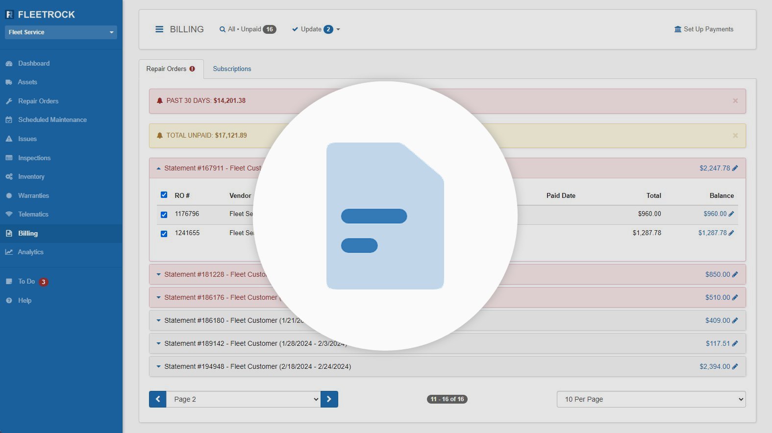 Fleet Billing Management Software Screenshot