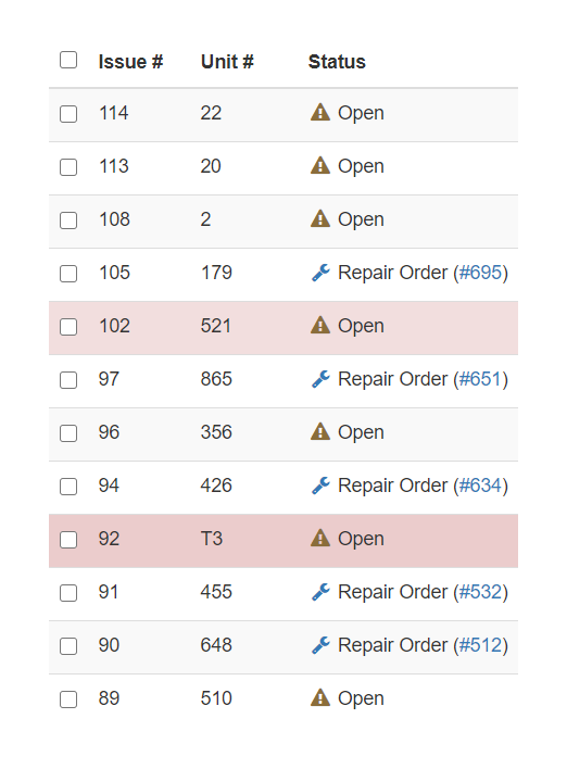 Vehicle Issue Tracking Software Screenshot